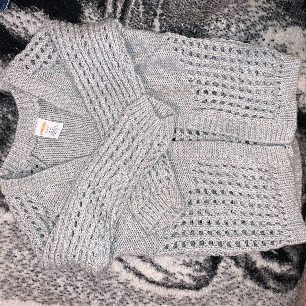 Grey, & red sweater cardigans, denim dress coat